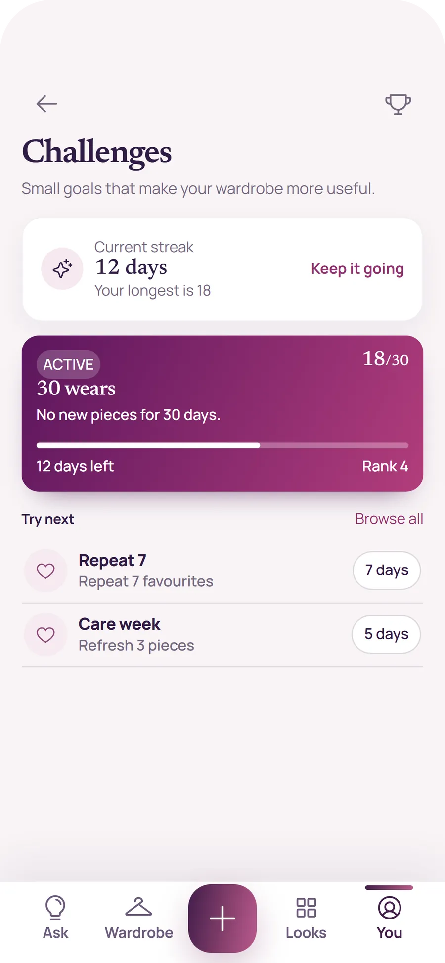 The Luuma challenges screen