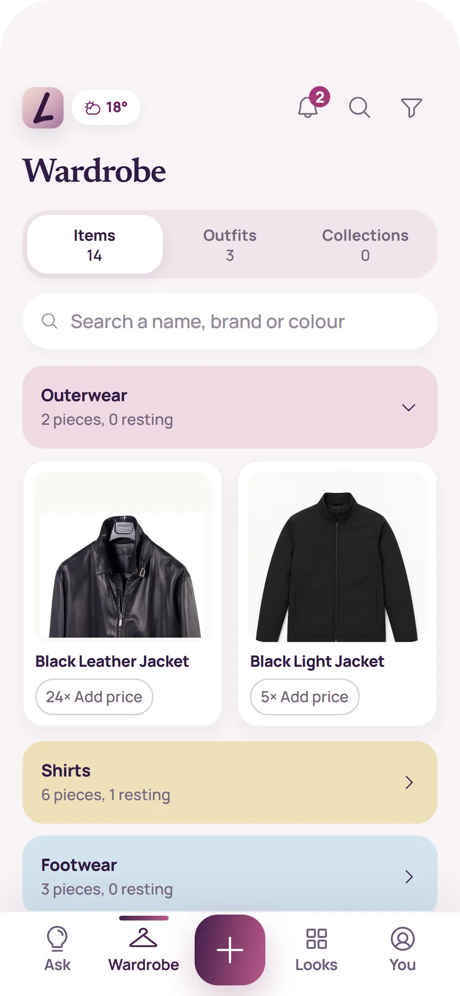 The Luuma wardrobe screen with every piece filed into counted categories